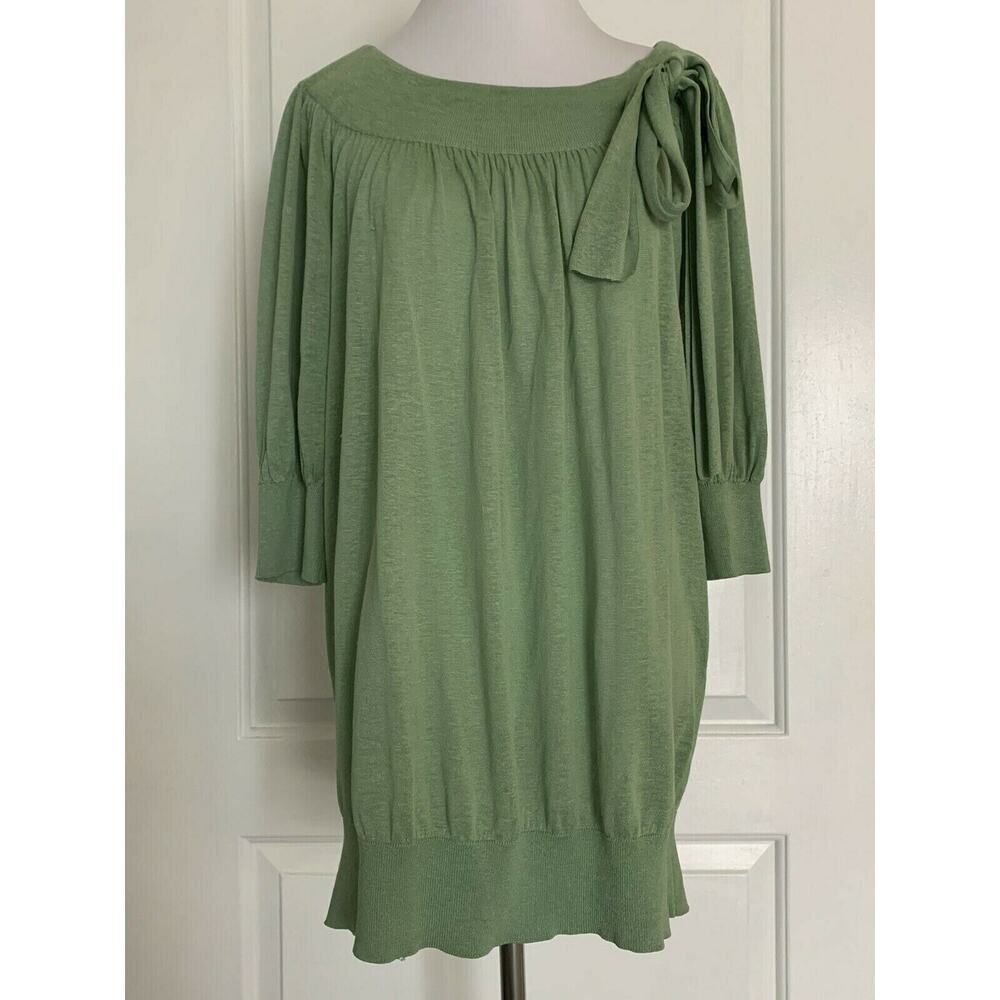ROBERT RODRIGUEZ Sage Green Tunic Half Sleeve Knit Top Designer Bow Silk L